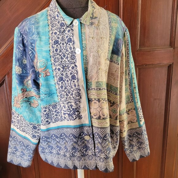 Coldwater Creek XL Silk & Ramie Patchwork Button-Up Jacket - Picture 1 of 6